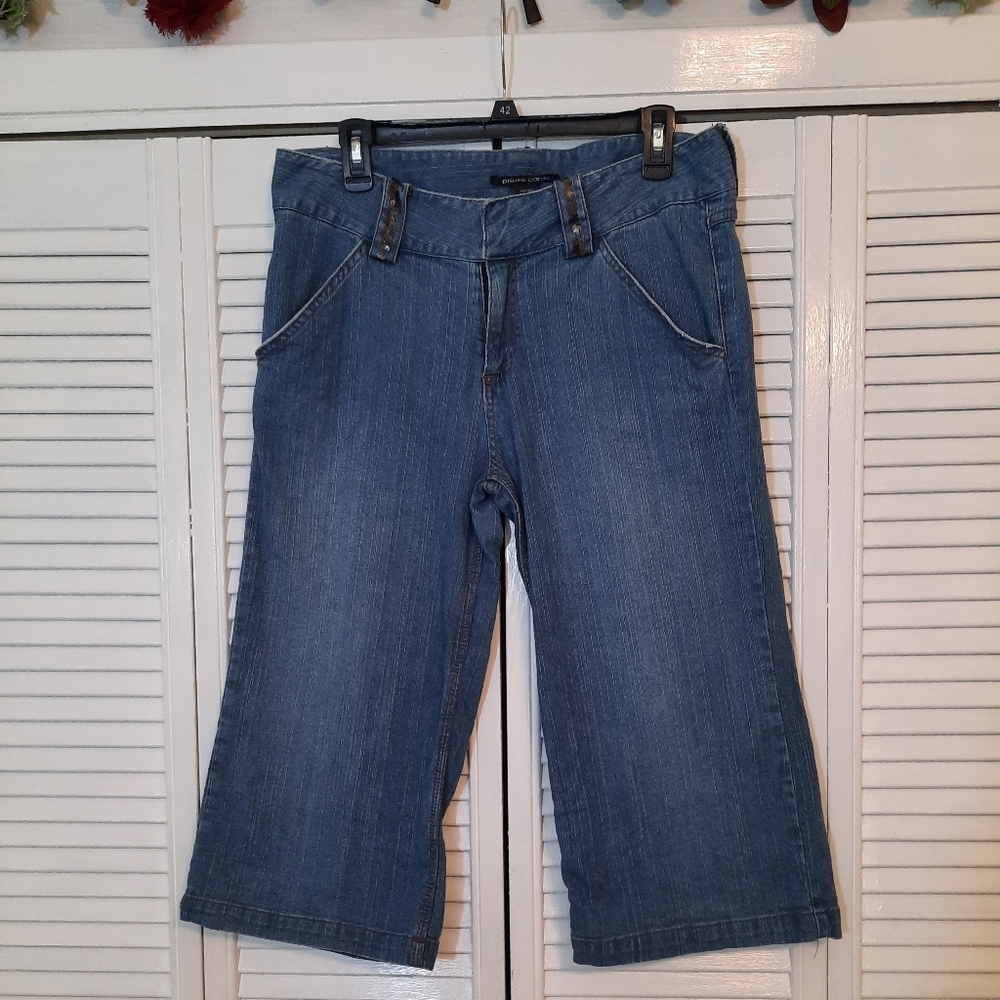 Pierre Cardin sequin crop capri wide leg jeans sz 12 *C